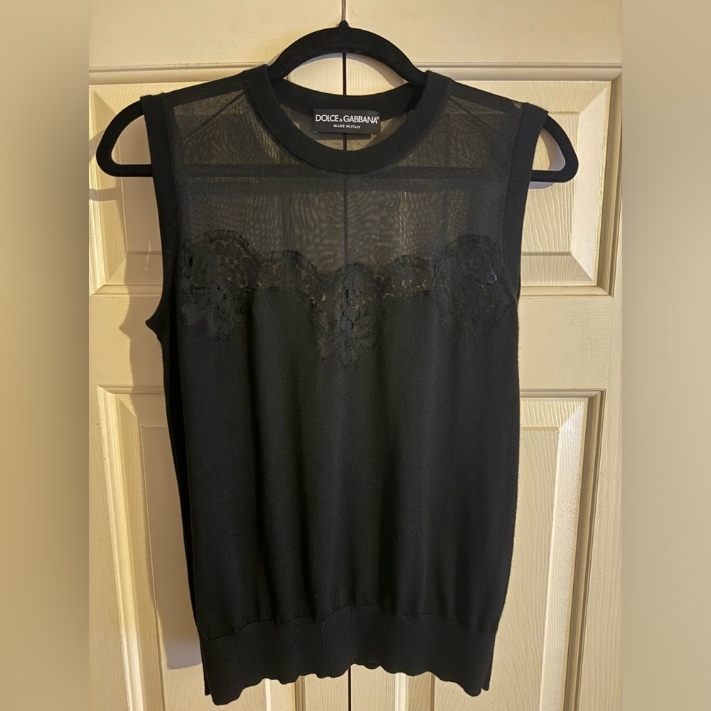Dolce & Gabbana Black Sleeveless Top with Lace Detail